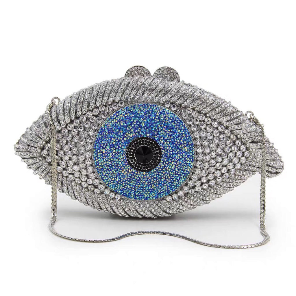 Women's Eye Style Diamond Hollow Metal Clutch Evening Bags