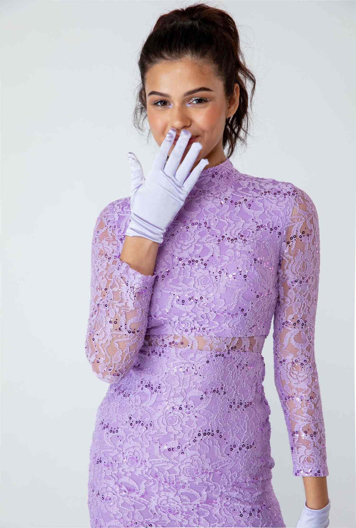 CLEARANCE - Eureka 2095 Long Sleeve Lace Dress Mock 2-Piece High Neck (Size XL)
