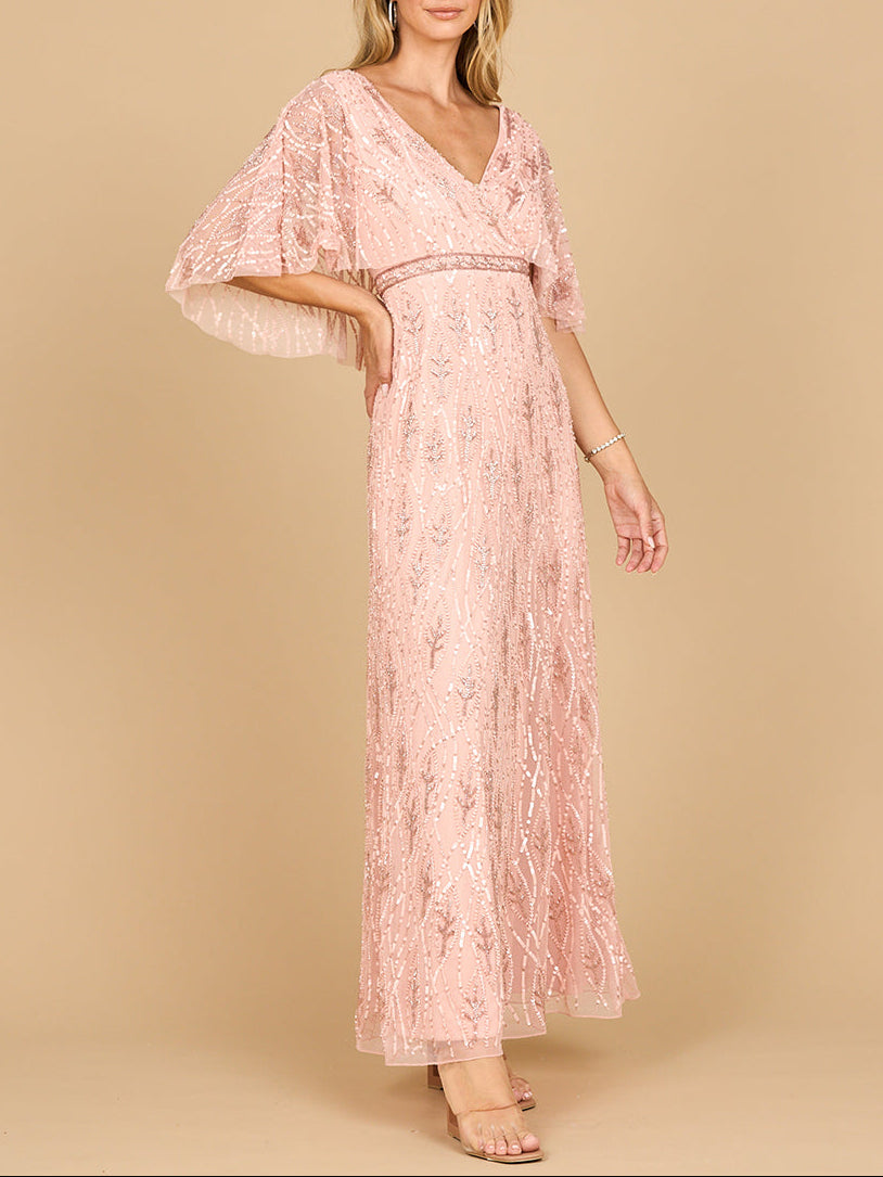 Beaded Evening Gown with Half Cape | 28862