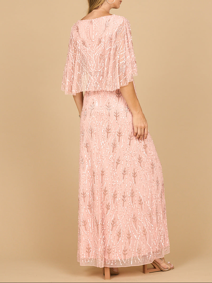 Beaded Evening Gown with Half Cape | 28862