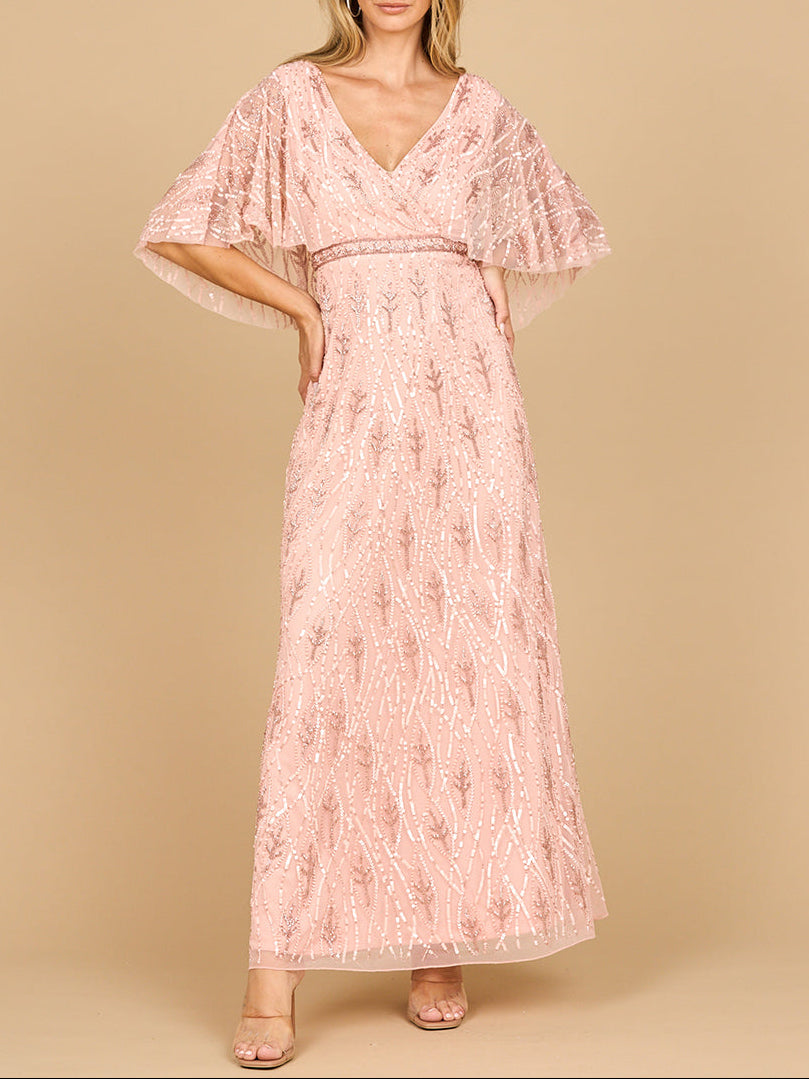 Beaded Evening Gown with Half Cape | 28862