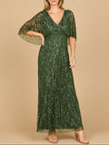 Beaded Evening Gown with Half Cape | 28862
