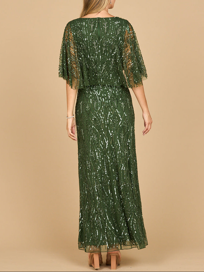 Beaded Evening Gown with Half Cape | 28862