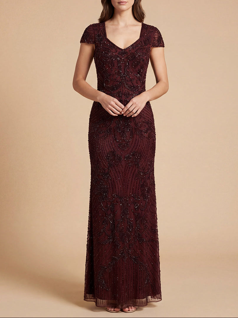 Beaded Cap Sleeve Gown | Lara 28863