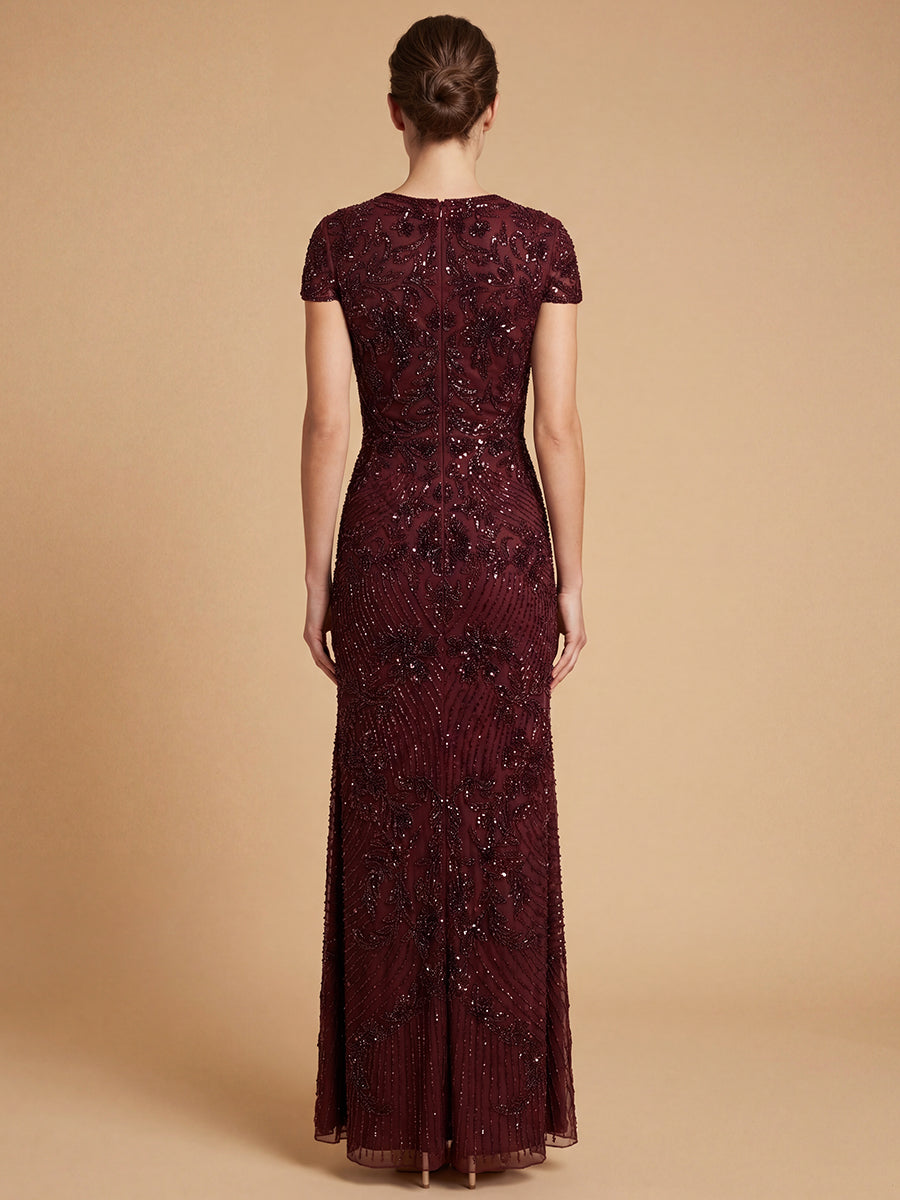 Beaded Cap Sleeve Gown | Lara 28863