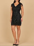 Cap Sleeve Beaded Sparkling Cocktail Dress | Lara 28872