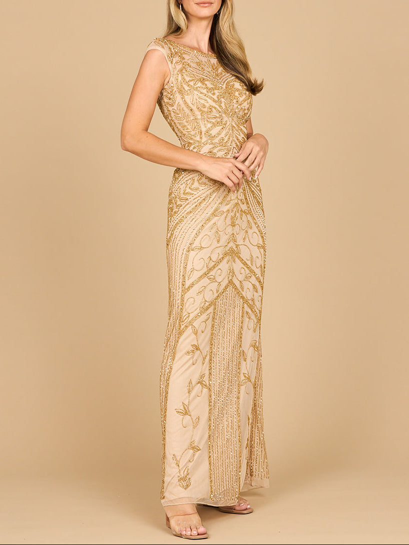 Beaded Cap Sleeve Sheath Gown | 28876