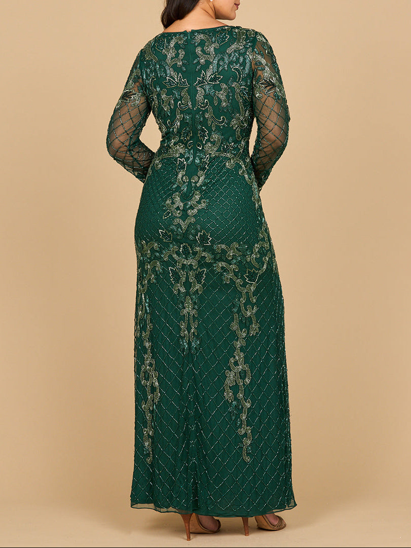 Long Sleeve Contrast Beaded Gown | 28877