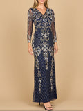 Long Sleeve Contrast Beaded Gown | 28877