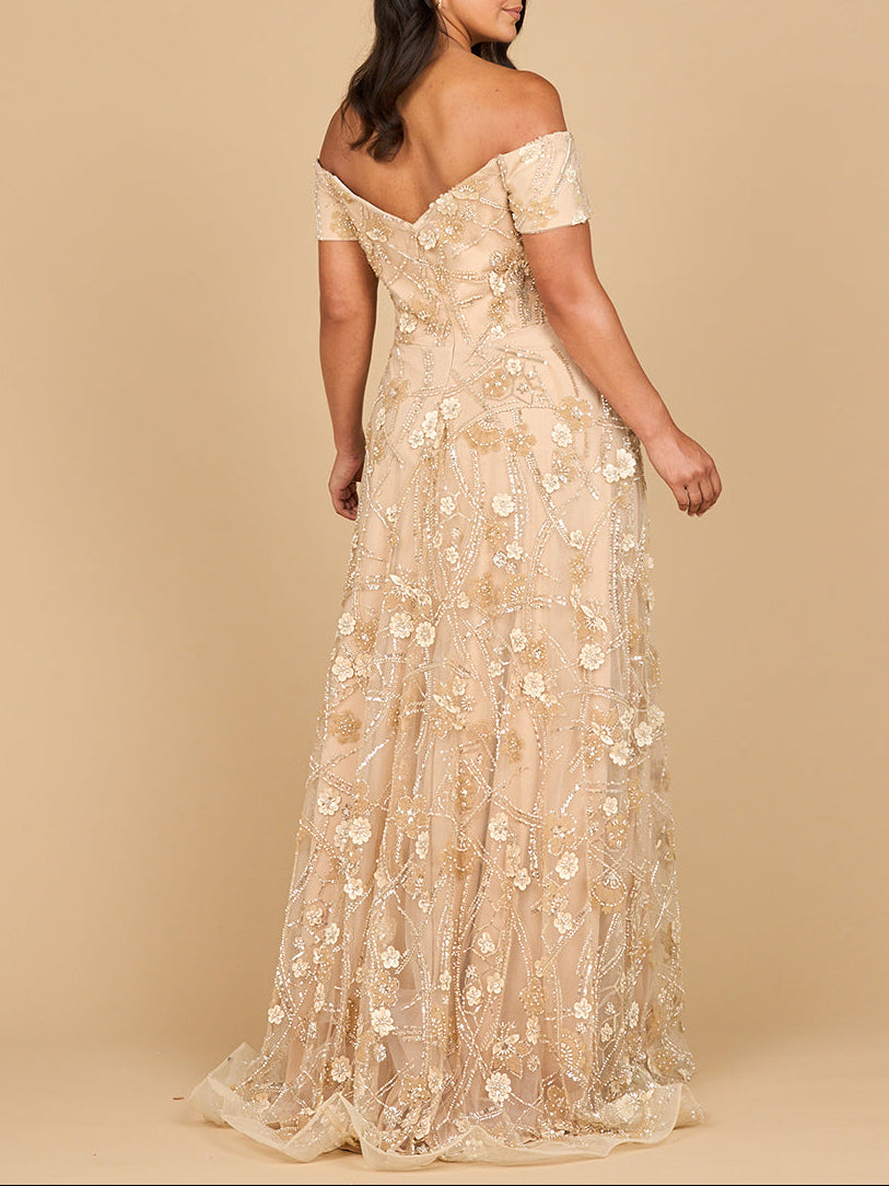 Off Shoulder A-Line Floral Gown | 28882