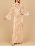 Lara 28887 - High Neck Beaded Dress with Bell Sleeves