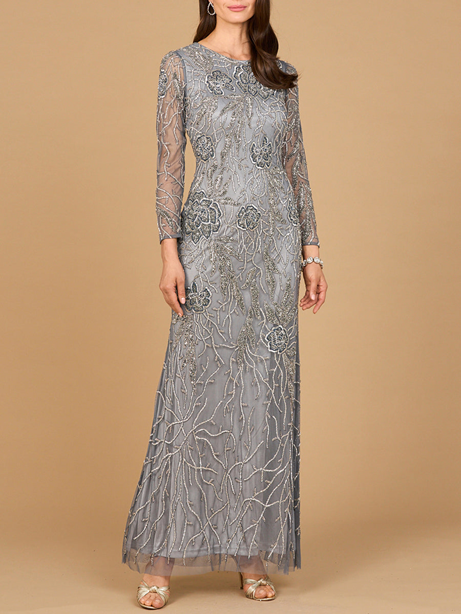 High Neck, Long Sleeve Beaded Gown | 28889