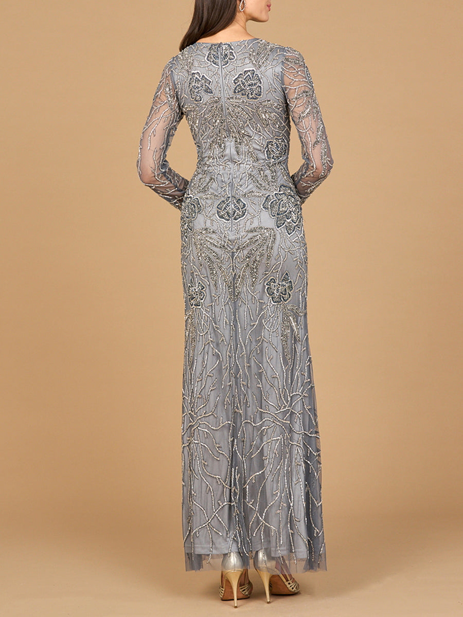 High Neck, Long Sleeve Beaded Gown | 28889