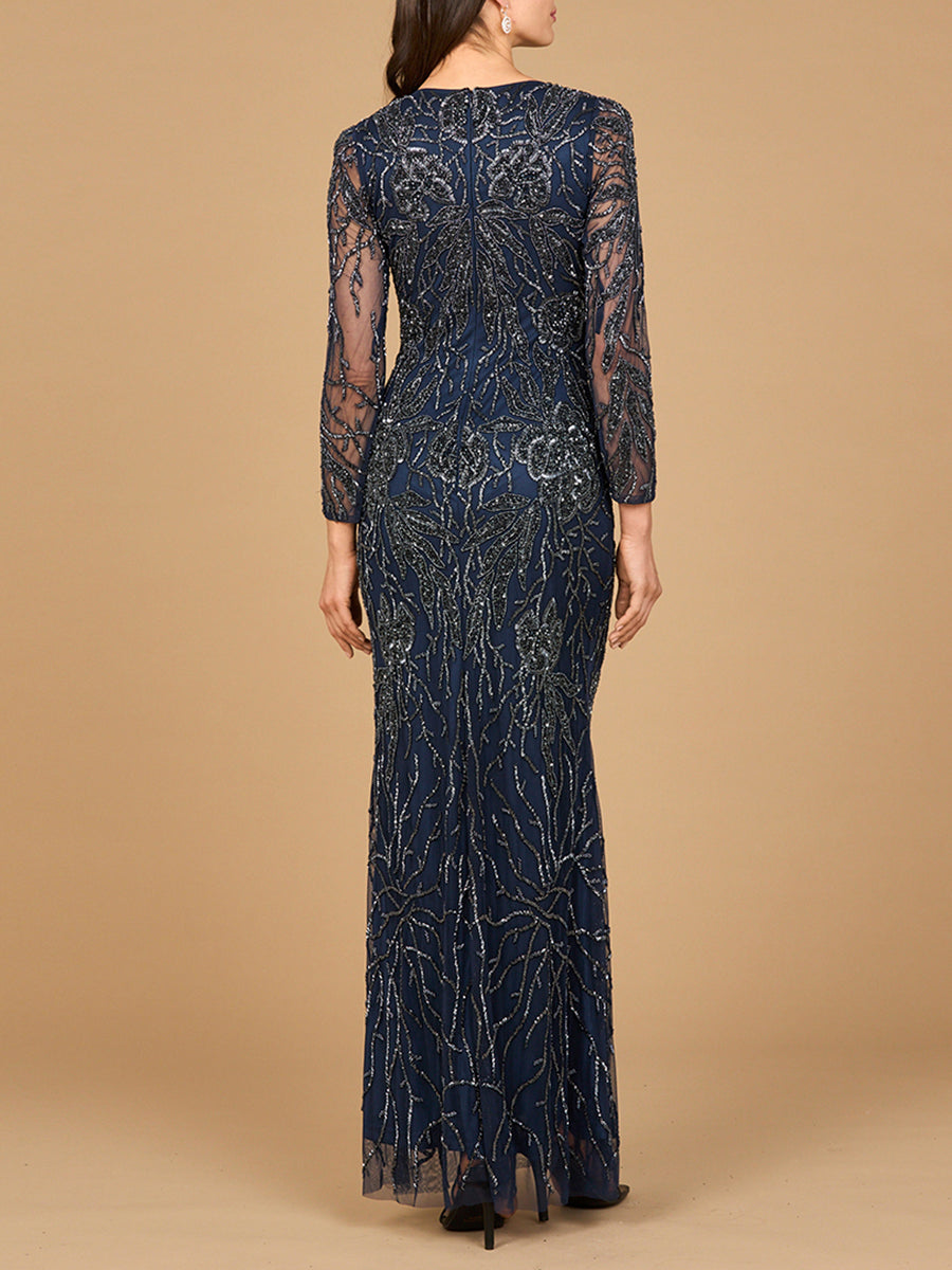 High Neck, Long Sleeve Beaded Gown | 28889