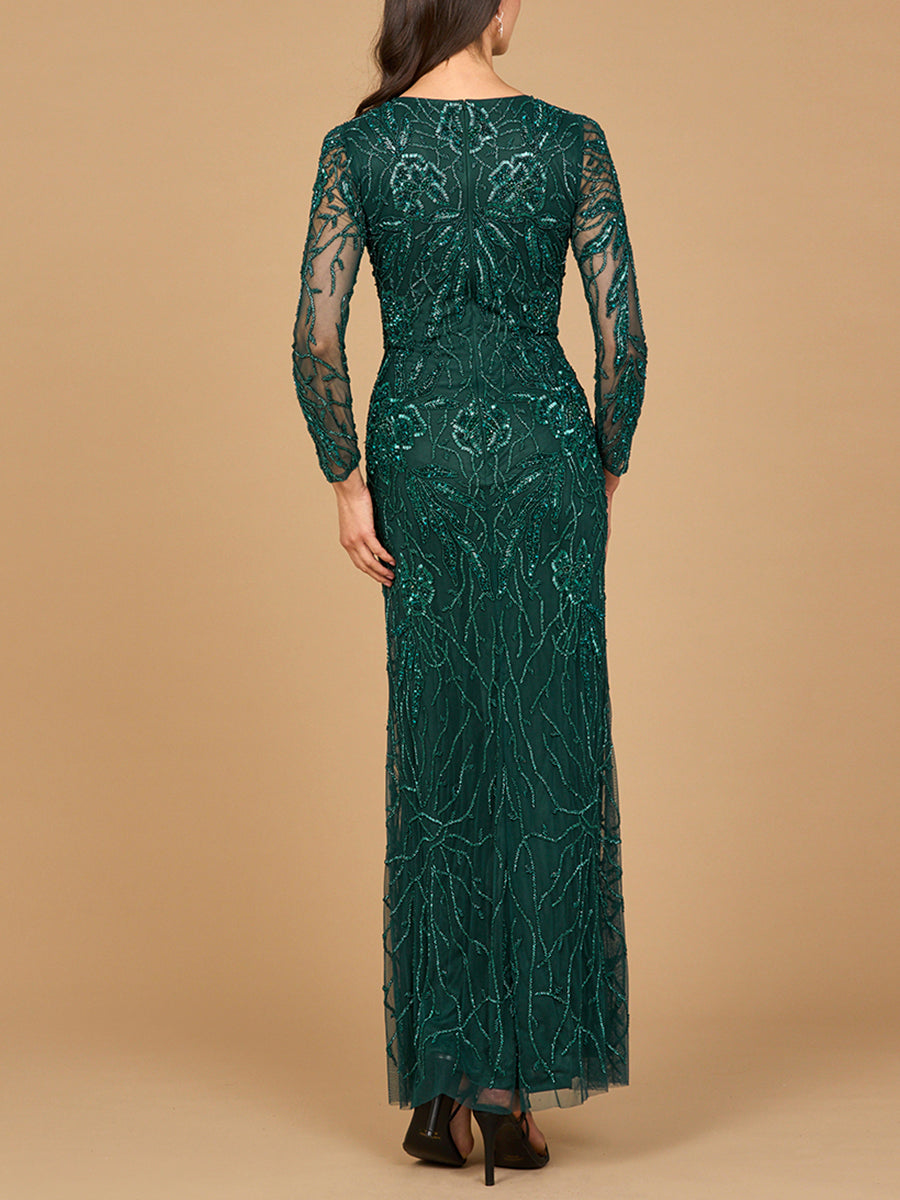 High Neck, Long Sleeve Beaded Gown | 28889