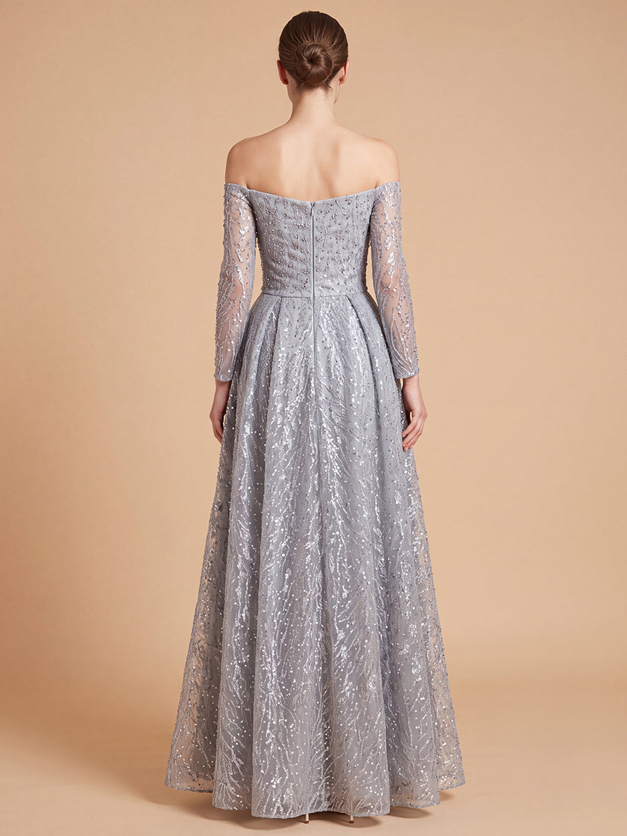 Lara 28905 - Off Shoulder Overskirt Gown