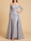 Lara 28905 - Off Shoulder Overskirt Gown