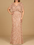 Beaded Gown with Draped Cape Sleeves