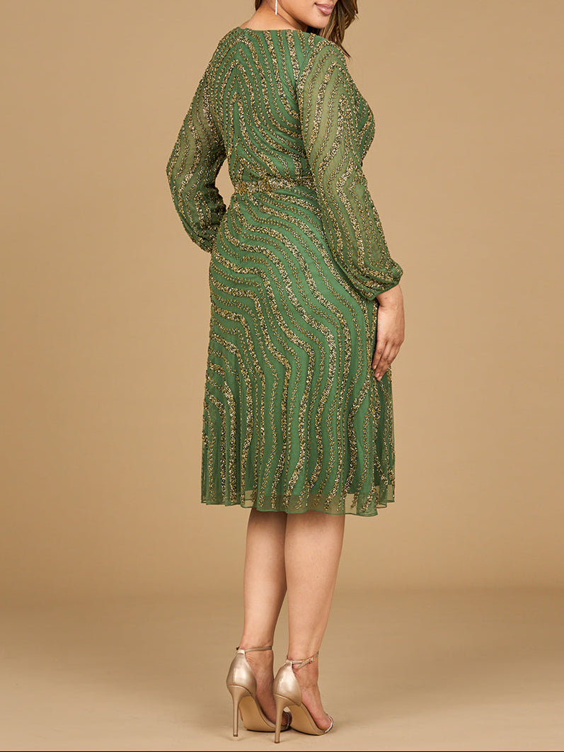 Beaded Midi Dress with Long Sleeves