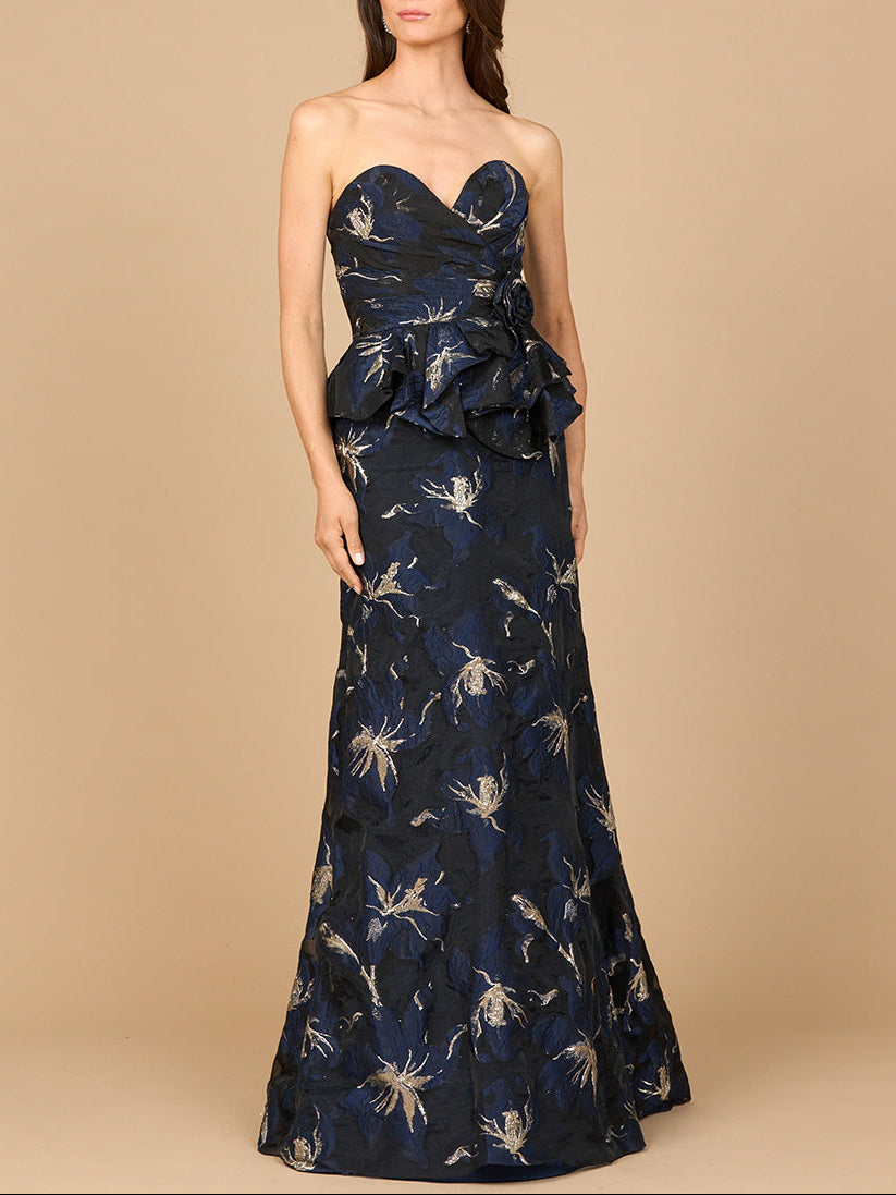 Strapless Brocade Gown with Bolero
