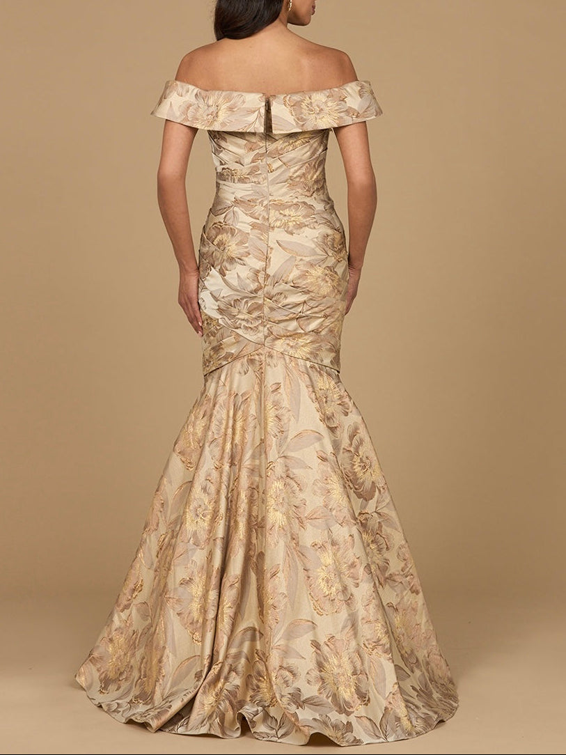 Off Shoulder Brocade Mermaid Gown