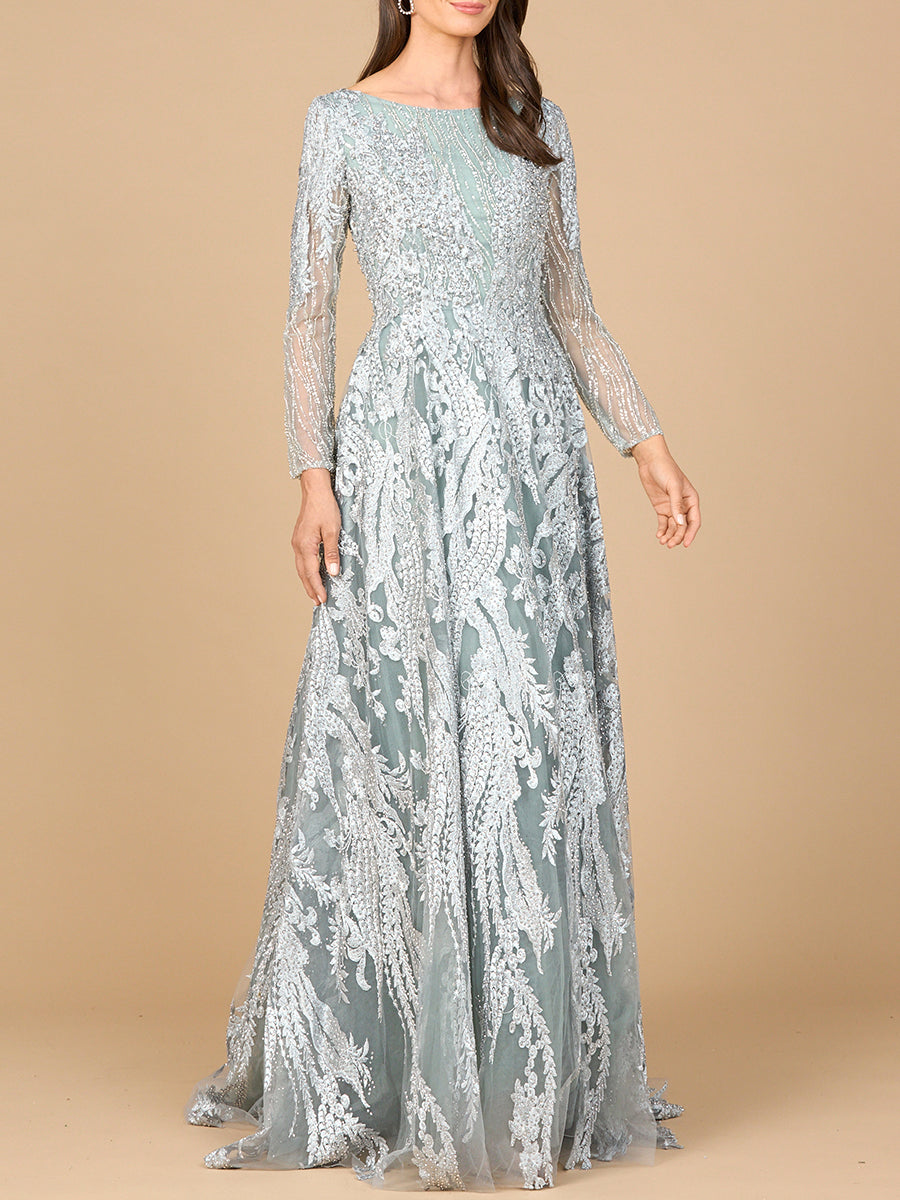 Long Sleeve, Modest Beaded Gown | 28939