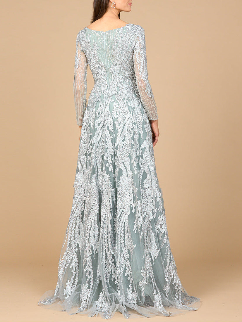 Long Sleeve, Modest Beaded Gown | 28939