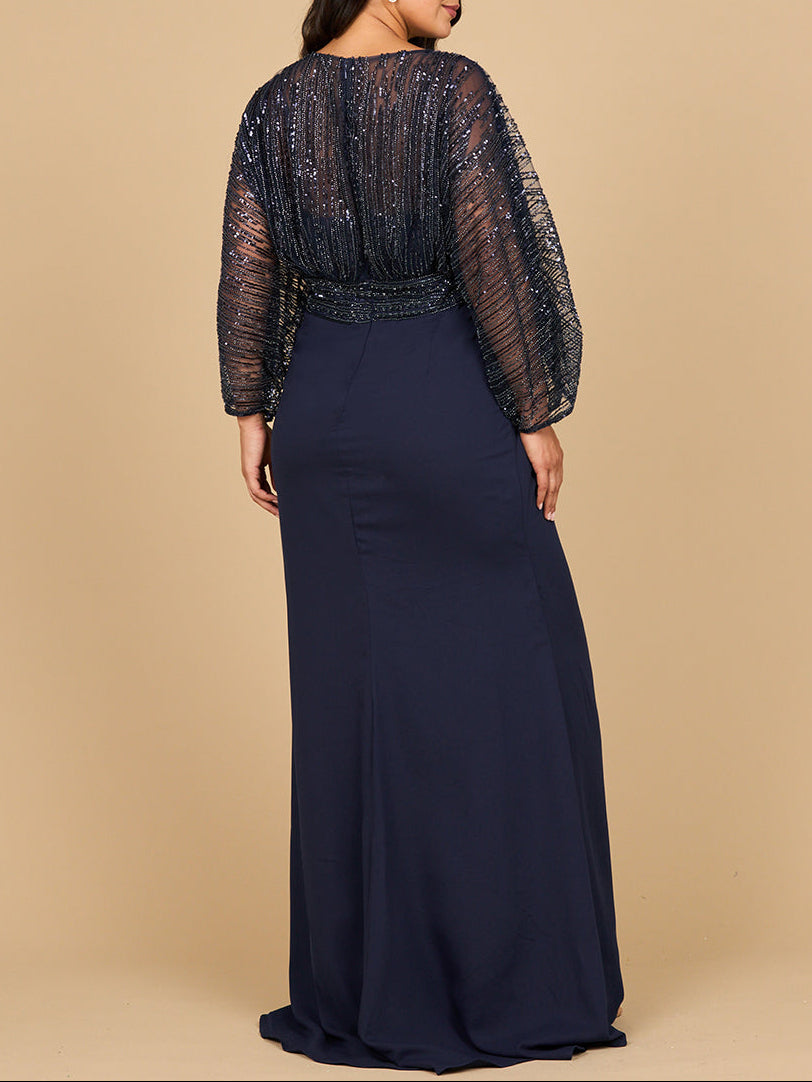Lara 28950- Draped Skirt Gown with Cape Sleeves