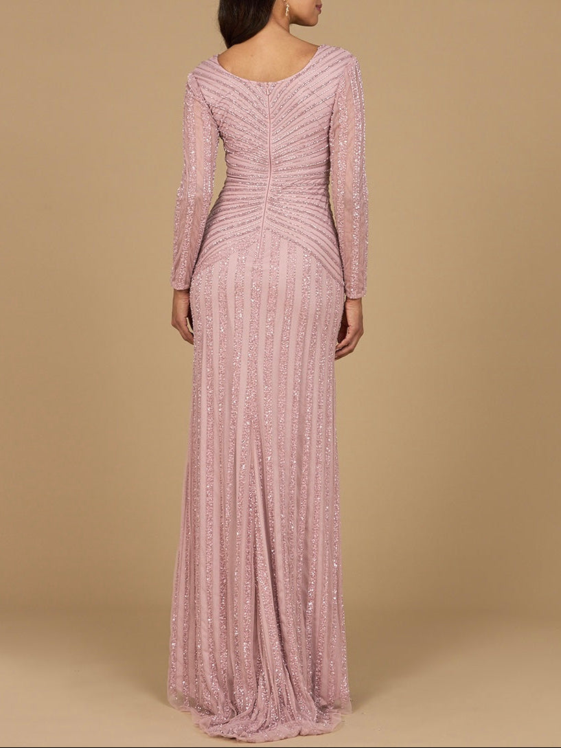 Long Sleeve Linear Beaded Gown | 28953