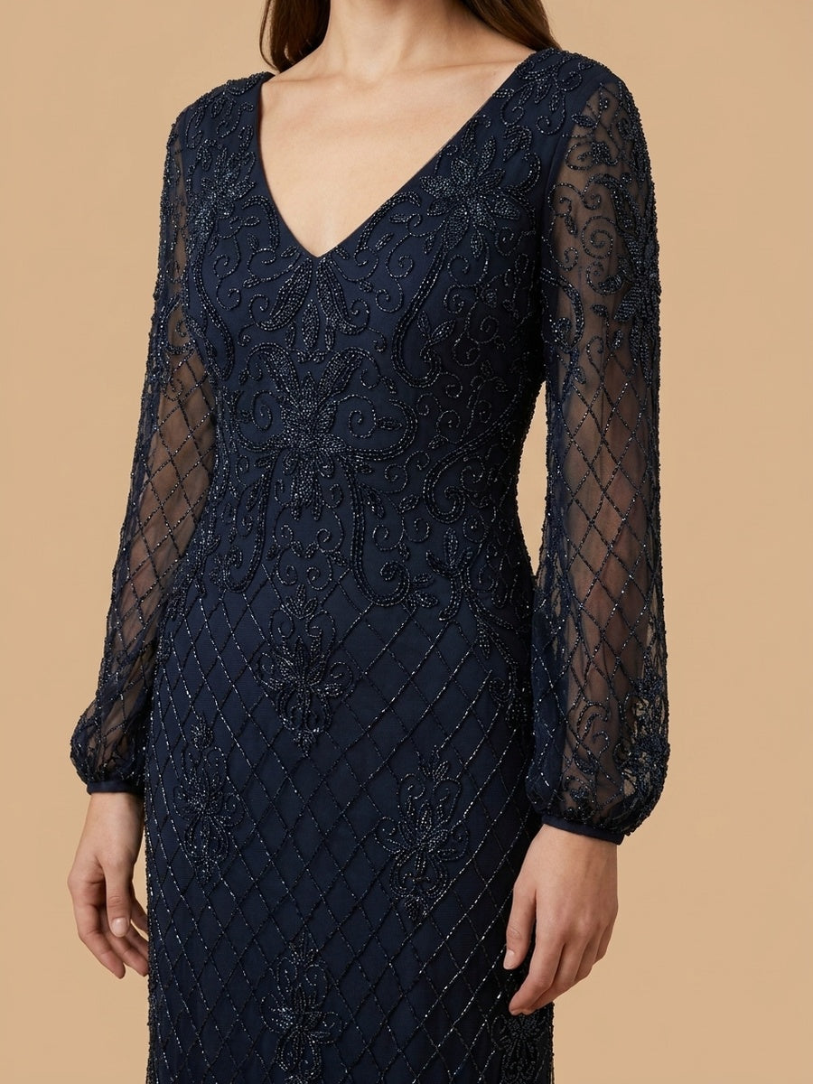 Long Sleeve Beaded Gown with Bishop Sleeves | 28955