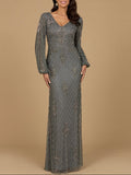 Long Sleeve Beaded Gown with Bishop Sleeves | 28955