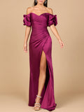 Off Shoulder Satin Dress with Slit | 28957