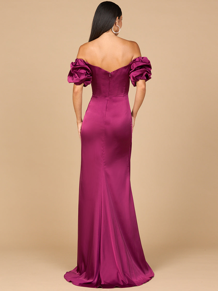 Off Shoulder Satin Dress with Slit | 28957