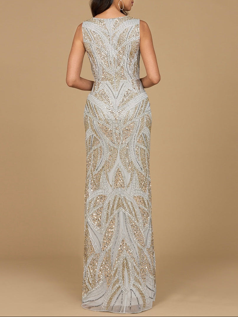 Beaded V-Neck Gown  - OUTLET