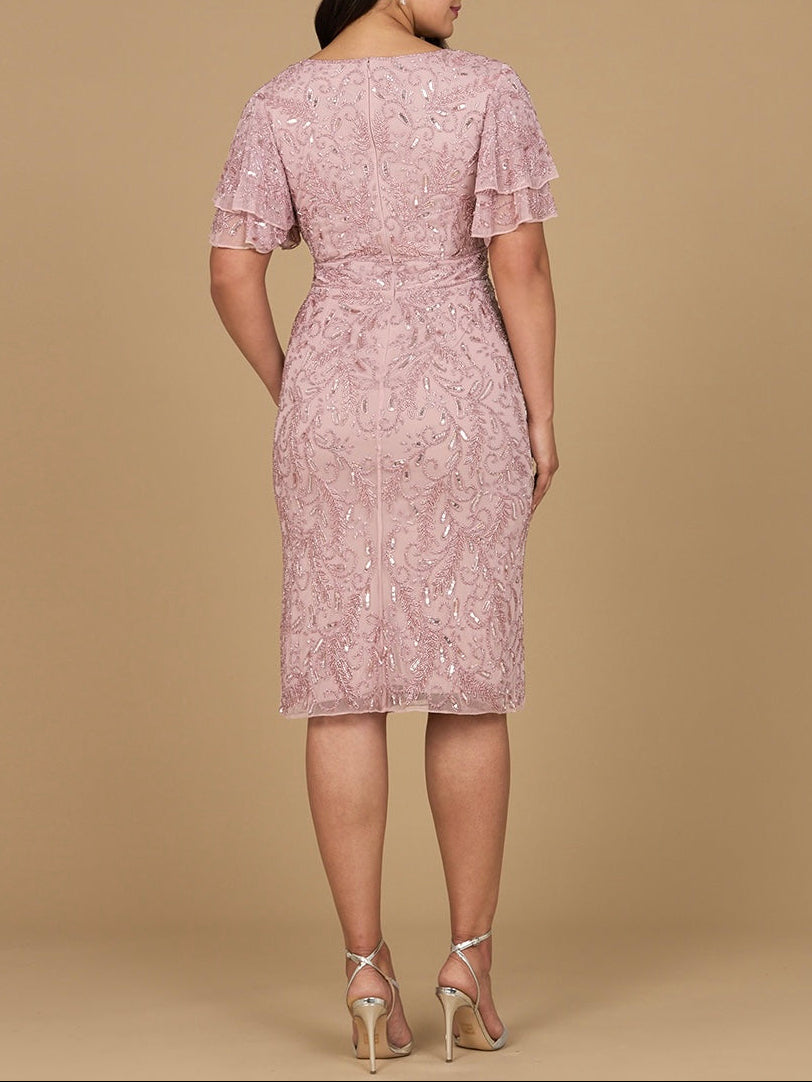 Beaded Midi Dress with Cape Sleeves