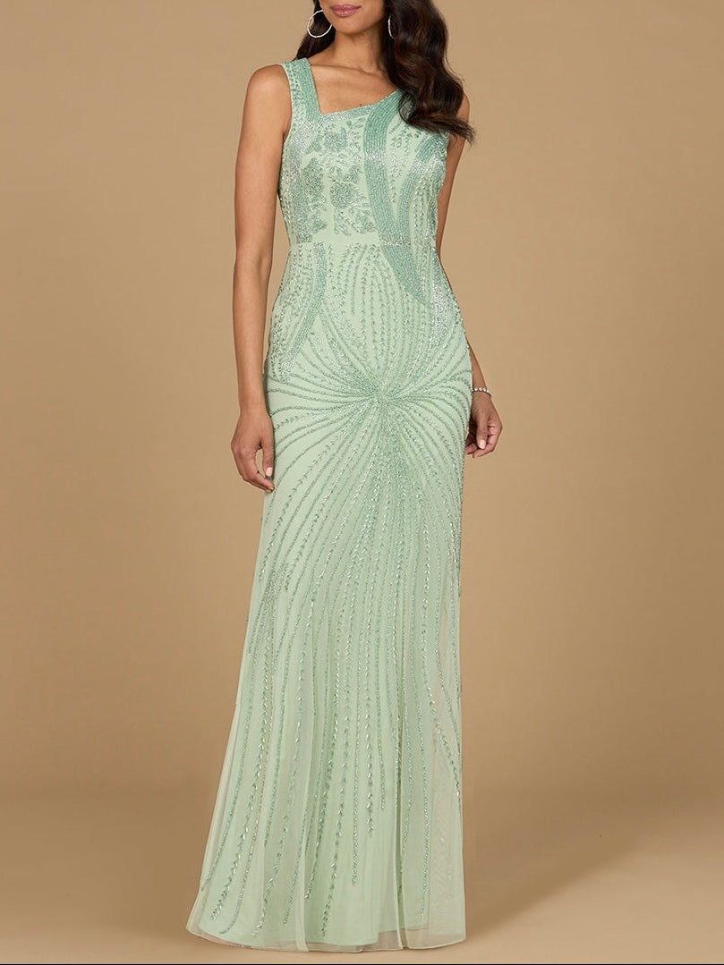 Asymmetrical, Beaded Gown