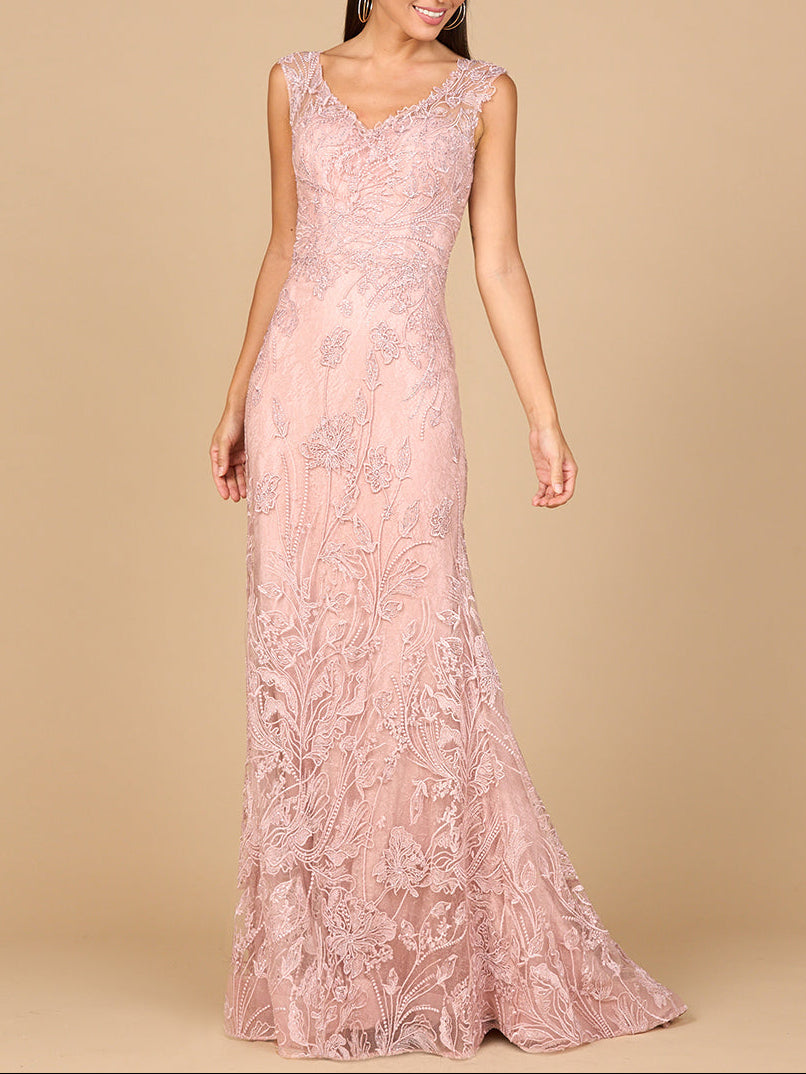 Overskirt Lace Fitted V-Neck Gown