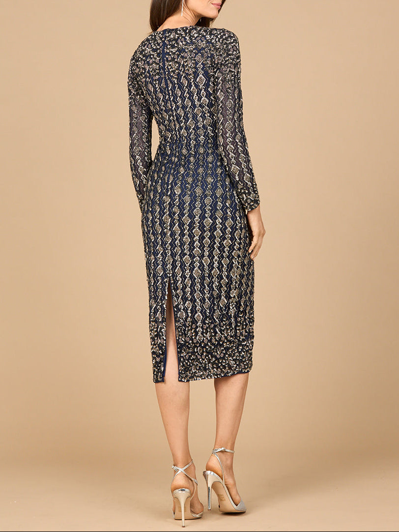 Beaded Midi Dress with Long Sleeves