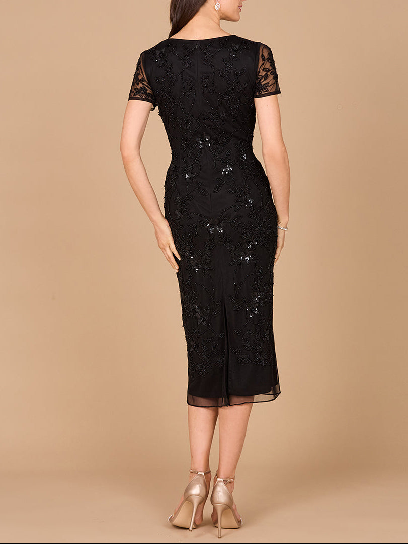 Beaded Midi Dress with Cap Sleeves