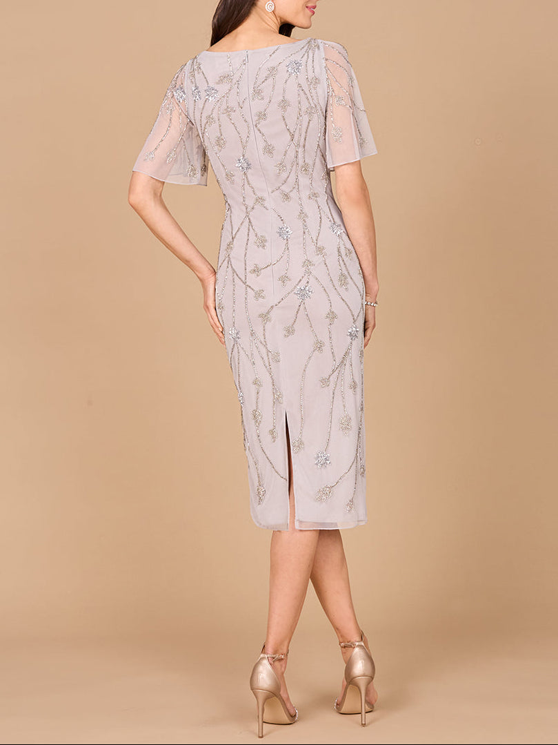 Beaded Midi Dress with Cape Sleeves