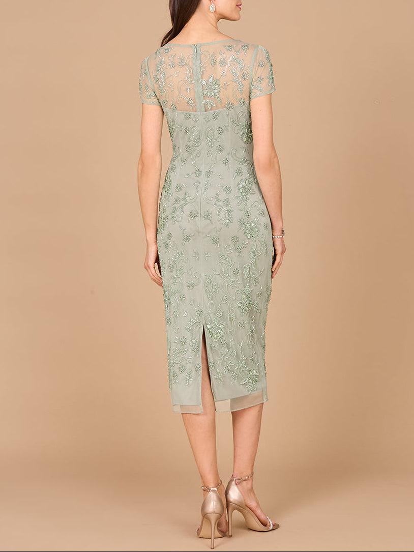 Beaded Midi Dress with Cap Sleeves