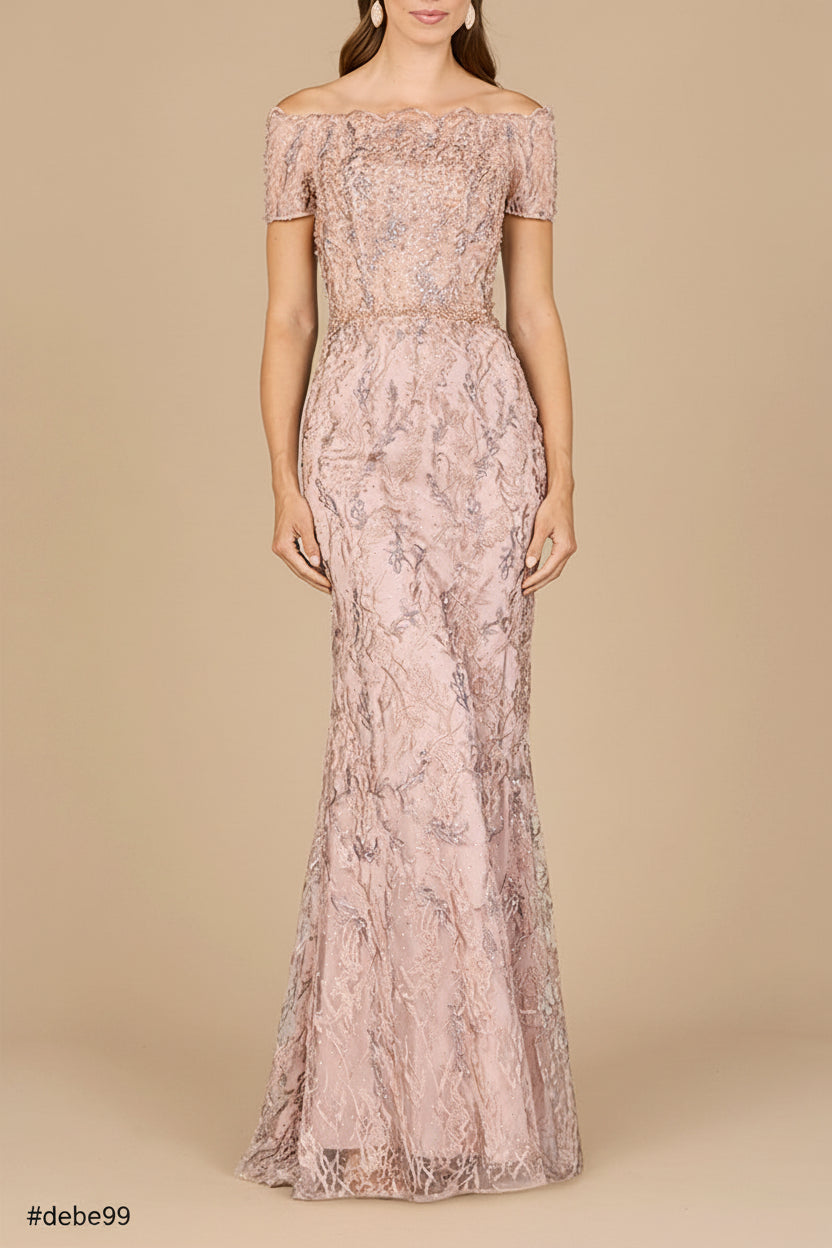 Off Shoulder Mermaid Gown with Short Sleeves
