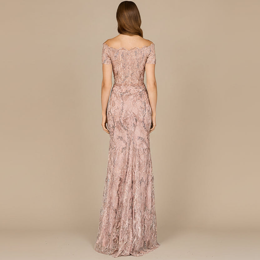 Off Shoulder Mermaid Gown with Short Sleeves