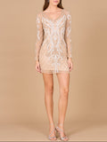 Long Sleeve Cocktail Dress with V-Neckline