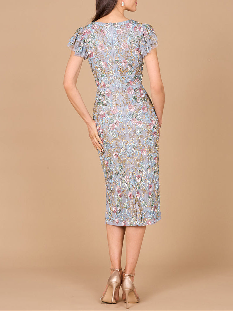 Floral Beaded Midi Dress