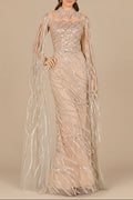 High Neck Gown with Long Cape Sleeves