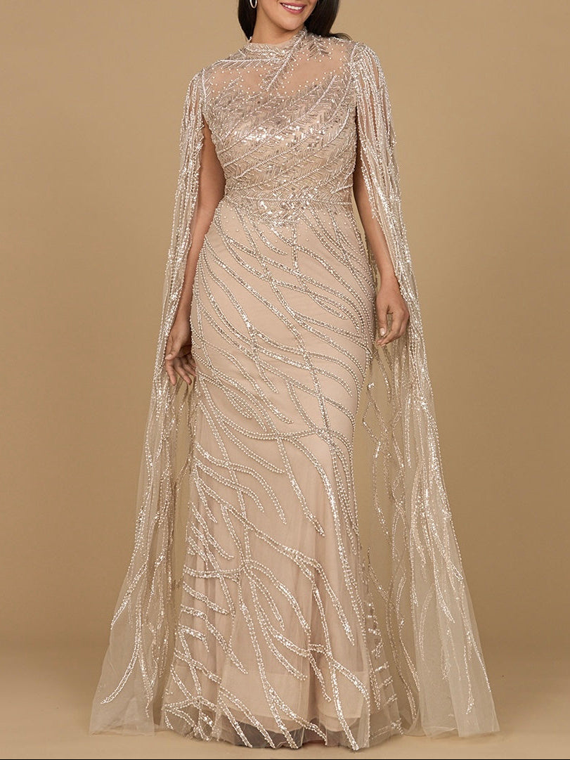 High Neck Gown with Long Cape Sleeves