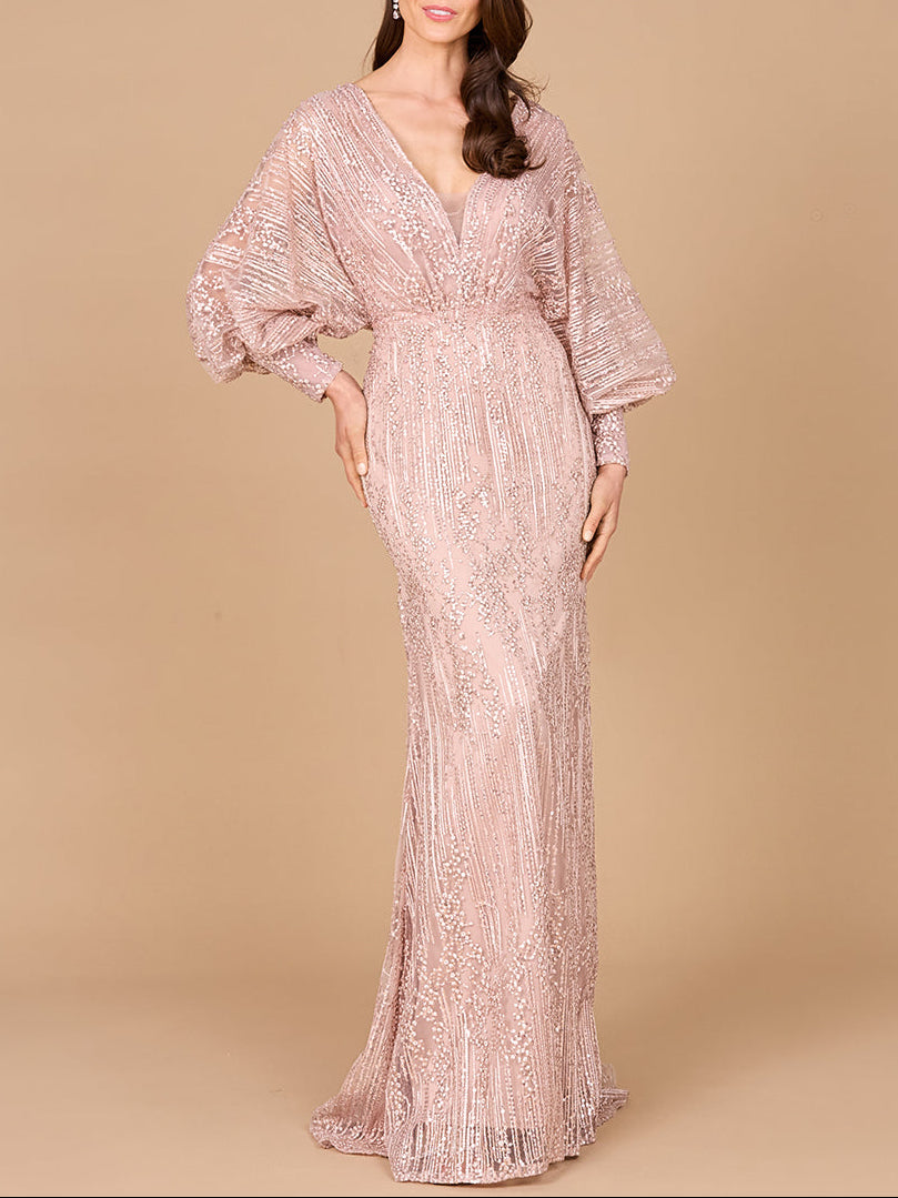 Long Bishop Sleeve Lace Gown