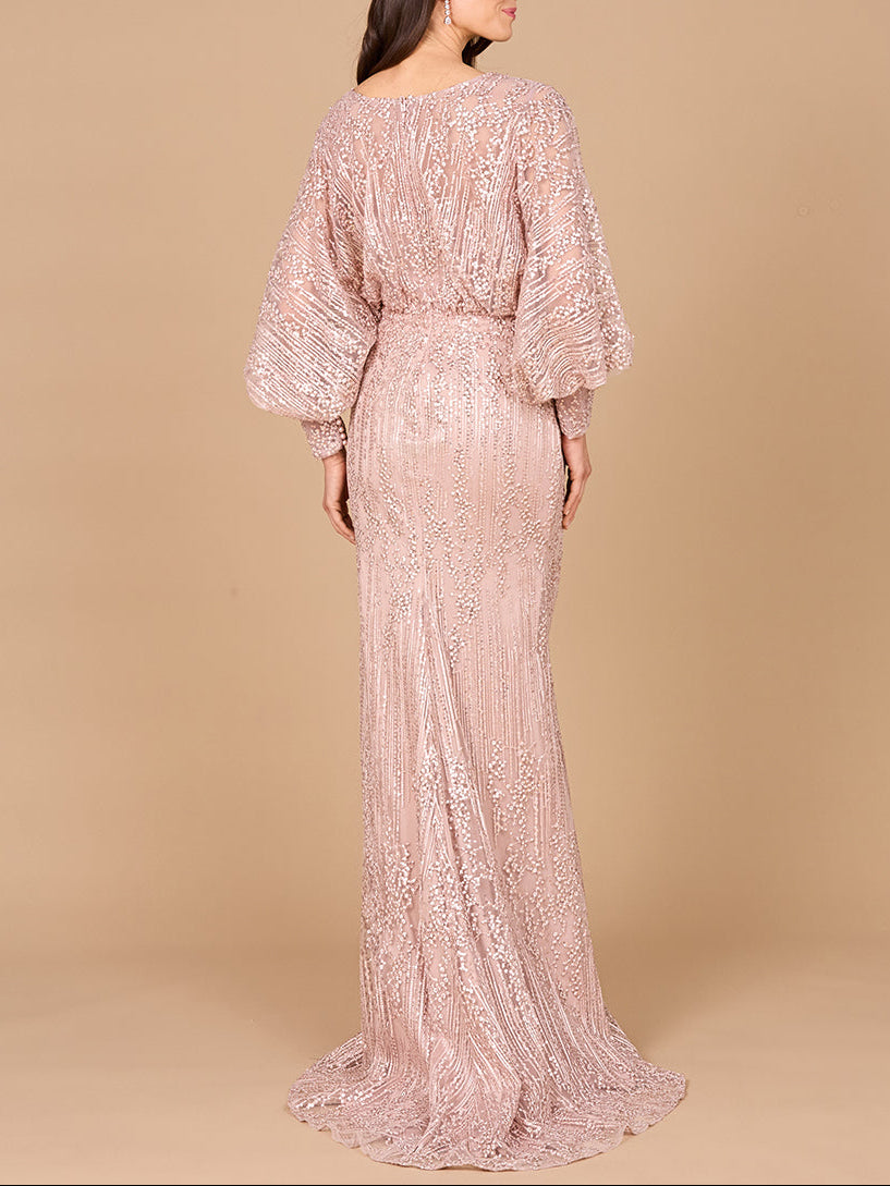 Long Bishop Sleeve Lace Gown