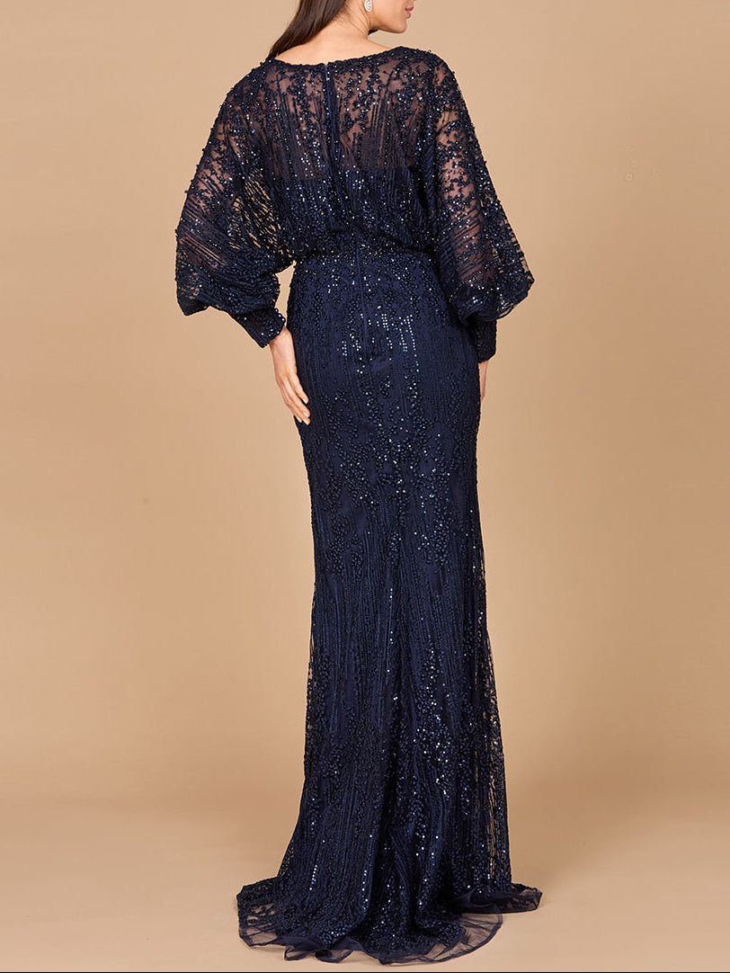 Long Bishop Sleeve Lace Gown